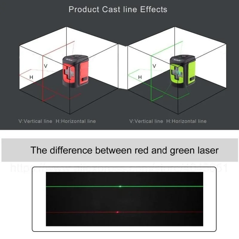 Миниатюрный лазерный уровень 2 линии красный и зеленый луч самонивелирующийся