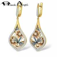 black angel dragonfly flower enamel 14k gold clip earrings 2020 new for women fashion ear jewelry wholesale party gift