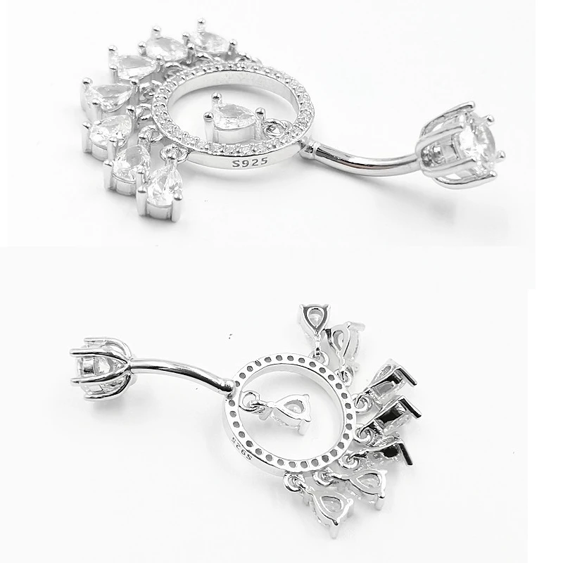 925 пробы серебро пупок кольцо фианит бижутерия пирсинг пупка для