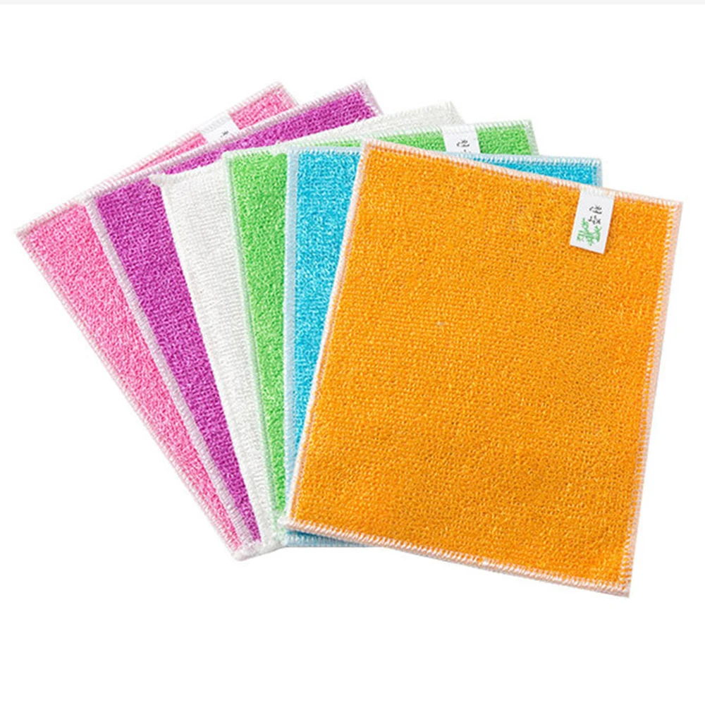 

5PCS Bamboo fiber dish towel non-stick oil double rag bamboo charcoal degreasing dish cloth thickening scouring pad