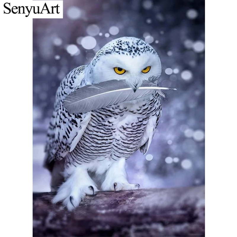

SenyuArt 5D алмазная картина полная круглая вышивка картина Мозаика Искусство аксессуары животное Снежная сова, крест наборы стежка домашний де...