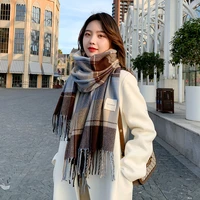 w66 scarf female winter korean version of wild plaid autumn and winter thickening warm shawl new couple student bib