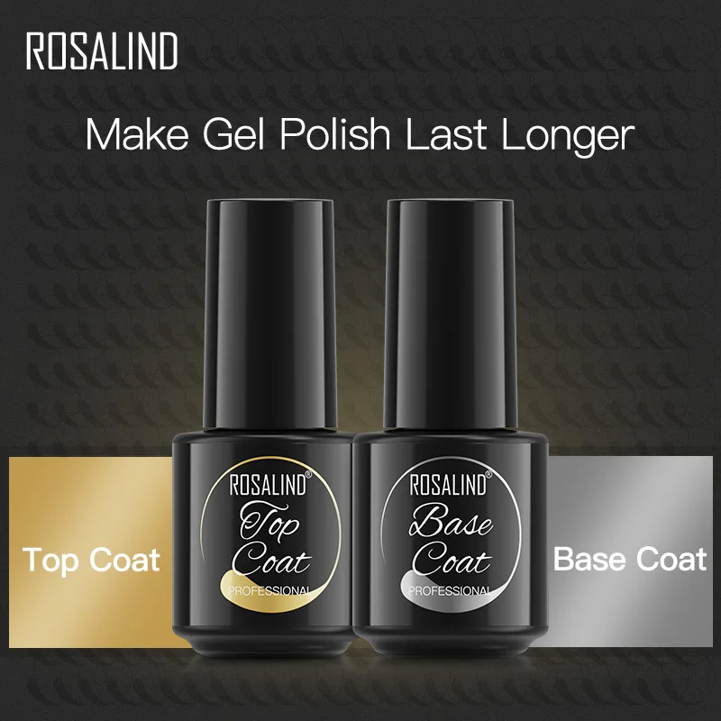 

ROSALIND Base Coat & Top Coat Set 7ML Gel Nail Polish Soak Off Long Lasting UV LED Nail Gel Lacquer Foundation For Manicure