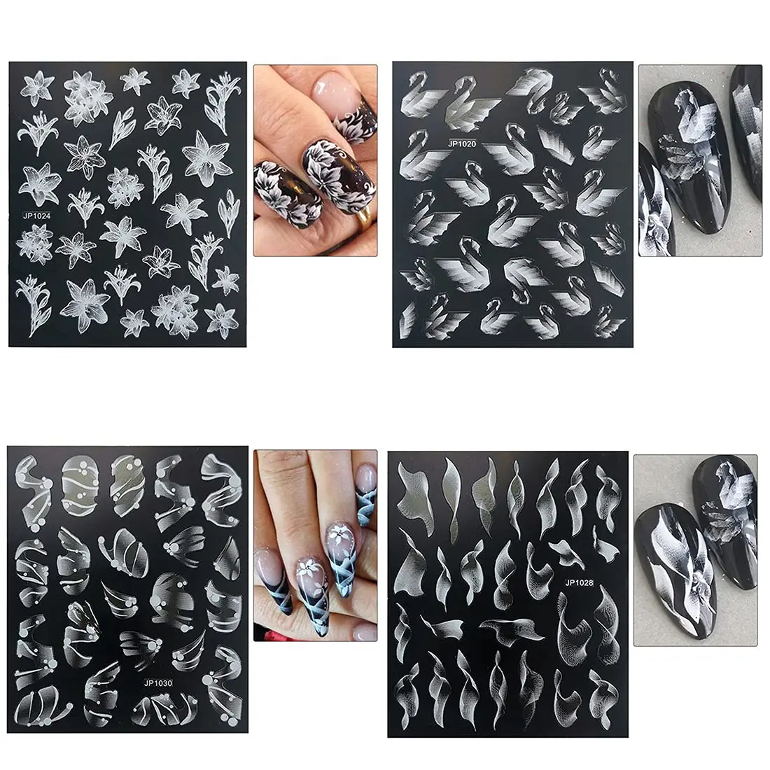 

Nail Stickers Embossed 5D Gradually White Butterfly Moon Leaves Flower Designs Back Glue Nail Decals Tips For Beauty Salons