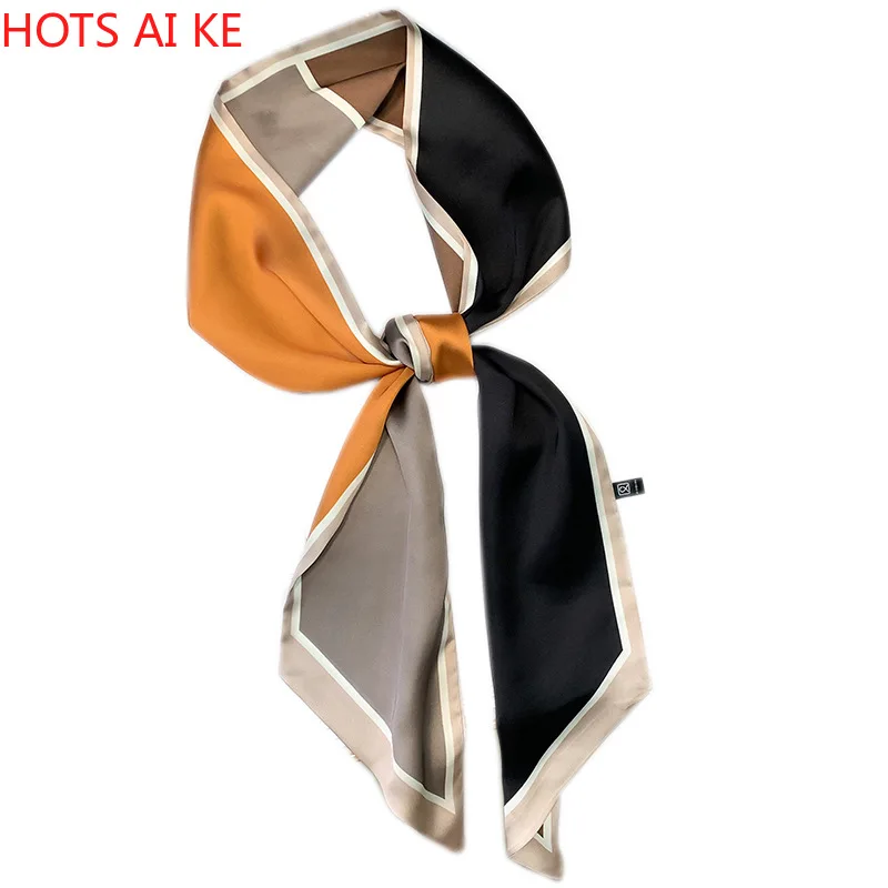 

2021 Design Scarf Small Narrow Skinny Silk Scarfs Bags Ribbon Tie Band Foualrd Neckerchief Hair Neck Scarves Female
