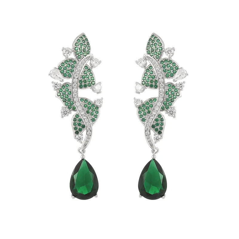

Micro Pave CZ Earings for Women 2022 Trendy Jewelry Wedding Luxury Dangle Brand Jewellery Green Crystal Earrings