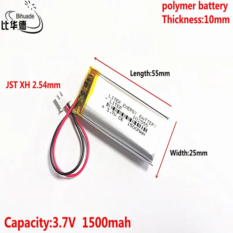 

10pcs 3.7V 1500MAH 102555 JST XH 2.54mm Lithium Polymer LiPo Rechargeable Battery For Mp3 headphone PAD DVD bluetooth camera