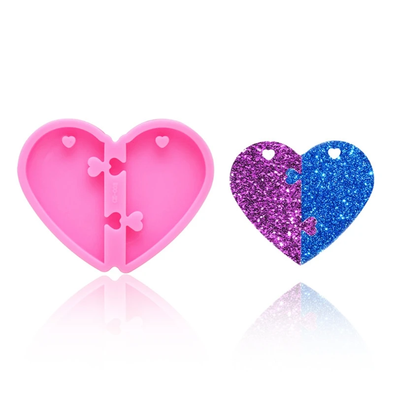 

Handmade Valentine's Day Heart Pendant Keychain Resin Casting Mold Puzzle Heart Love Epoxy Resin Mold Tools Art Crafts