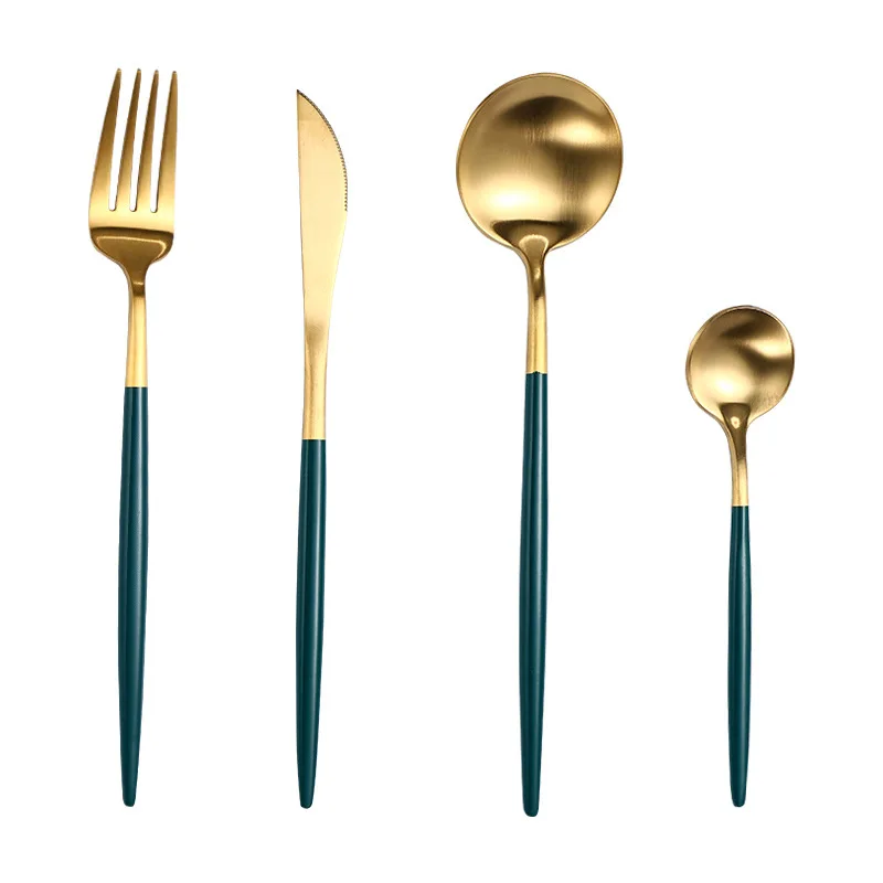 

Stainless Steel Tableware 4 Piece Set Luxury Gold Knife Fork Spoon Set Zero Waste Dinnerware Set Kitchen Device Sets Gold