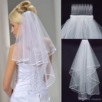 new fashioned wedding veil bridal tulle veils with comb and lace ribbon edge white ivory