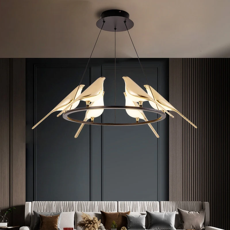 

Deyidn Nordic Pendant Lamp Magpie Bird Round Golden Chandelier Living Dining Room Bar Villa Hanging Light Luxury Creative Light