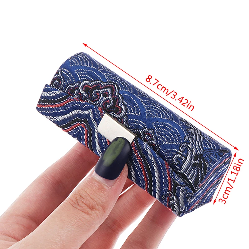 

Retro Flower Design Embroidered Lipstick Display Box With Mirror Jewelry Holder Portable Embroidered Lipstick Case Storage