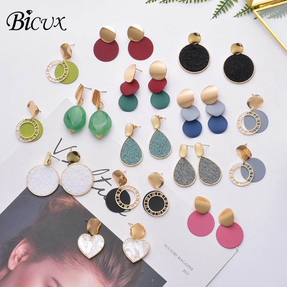 BICUX винтажные Золотые круглые серьги для женщин массивные геометрические из пуха