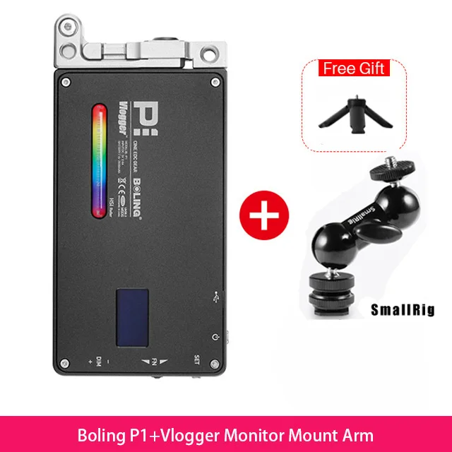 add small arm Boling BL-P1 RGB Полноцветный Светодиодный светильник для видеосъемки с регулируемой яркостью для студийной цифровой зеркальной камеры светильник для Vlogging Live BL P1 - Цвет: add small arm