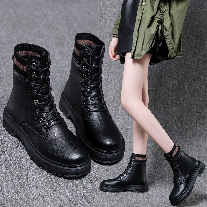 

Женские ботильоны, модные короткие ботинки из лакированной кожи с круглым носком на платформе и шнуровке