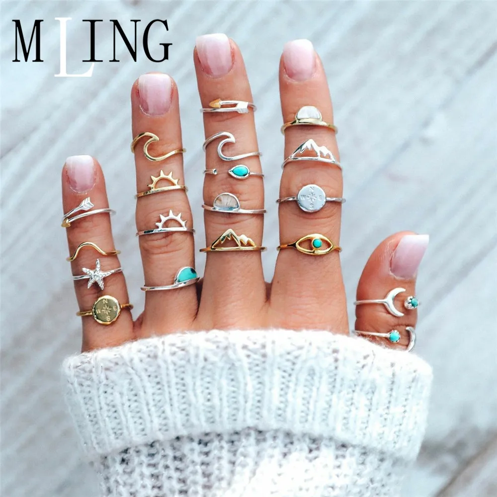 MLING 19 шт./компл. винтажные кольца из золотистого сплава с кристаллами в богемном