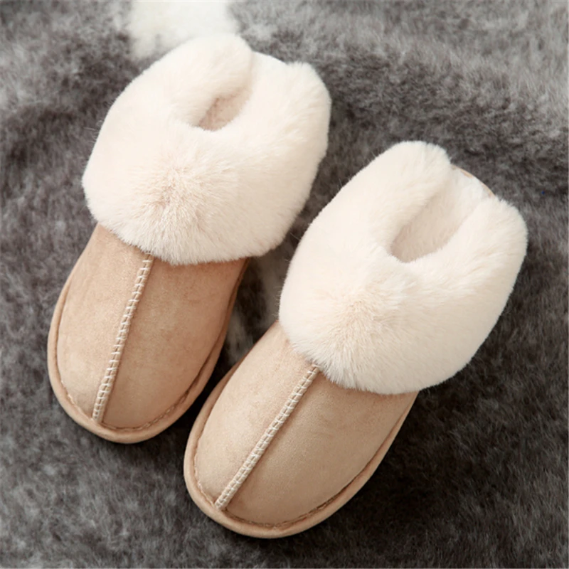 

JIANBUDAN Plush warm Home flat slippers Lightweight soft comfortable winter slippers Women's cotton shoes Indoor plush slippers