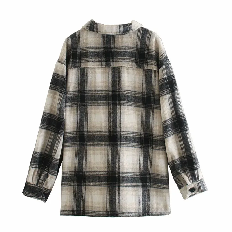 

hirigin Women's Spring Autumn Shirt Style Plaid Jackets Long Sleeve Turn-down Collar Casual Streetwear Loose Retro Tops Clothing