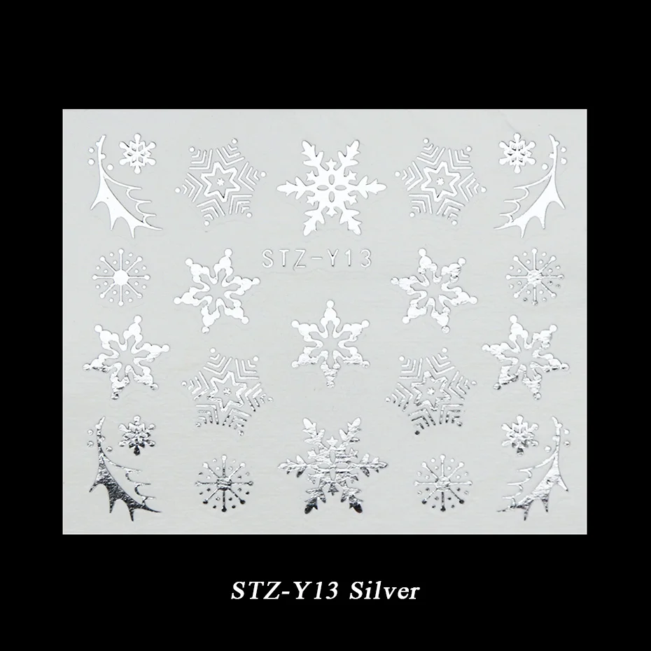 STZ-Y13 Silver 1 лист металла Золото Серебро слайдер Рождество Снежинка воды стикер для маникюра DIY 3D полный обёрточная бумага кончик ногтей лак BESTZ-YA-1 - Цвет: STZ-Y13 Silver