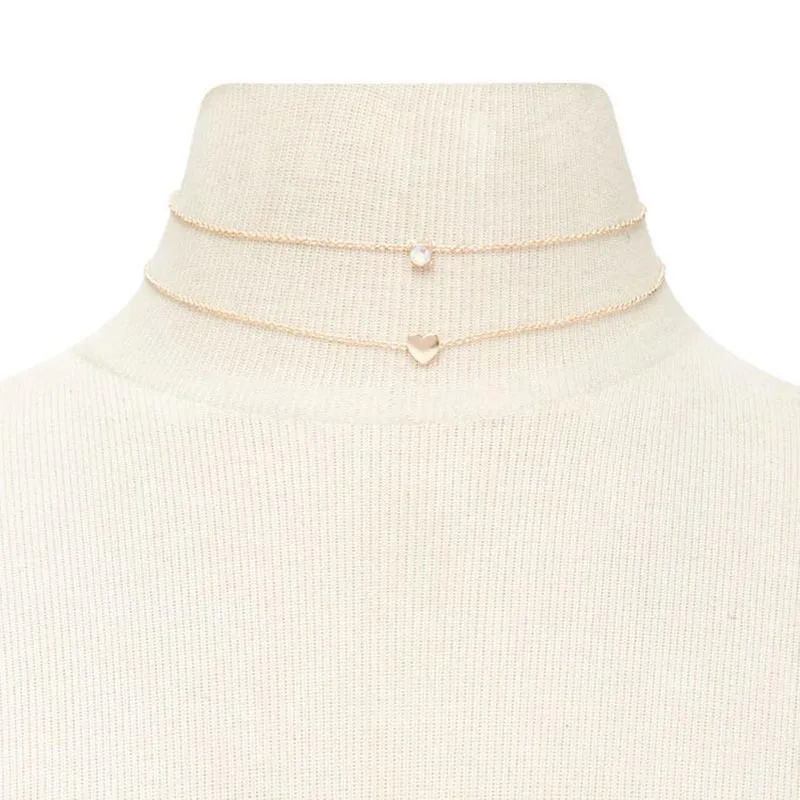 Новинка изысканное ожерелье в виде сердца ключицы двойной слой кристаллов кулон