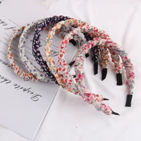 wide floral pleated headbands fashion flower printed chouchou hairbands for women girls scrunchies hair bands hoops accessories