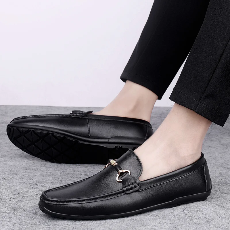 

Мокасины мужские из натуральной кожи, уличные Лоферы без застежки, плоская подошва, повседневная обувь