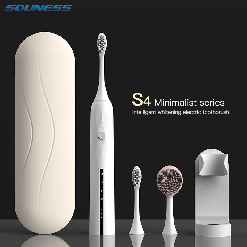 

SOUNESS электрическая звуковая зубная щетка S4 USB зарядка перезаряжаемая для взрослых Водонепроницаемая Электронная зубная щетка 4 режима чист...