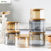glass sealed jars snacks and dried fruit storage boxes high boron glass tea cans kitchen wooden lid storage jars