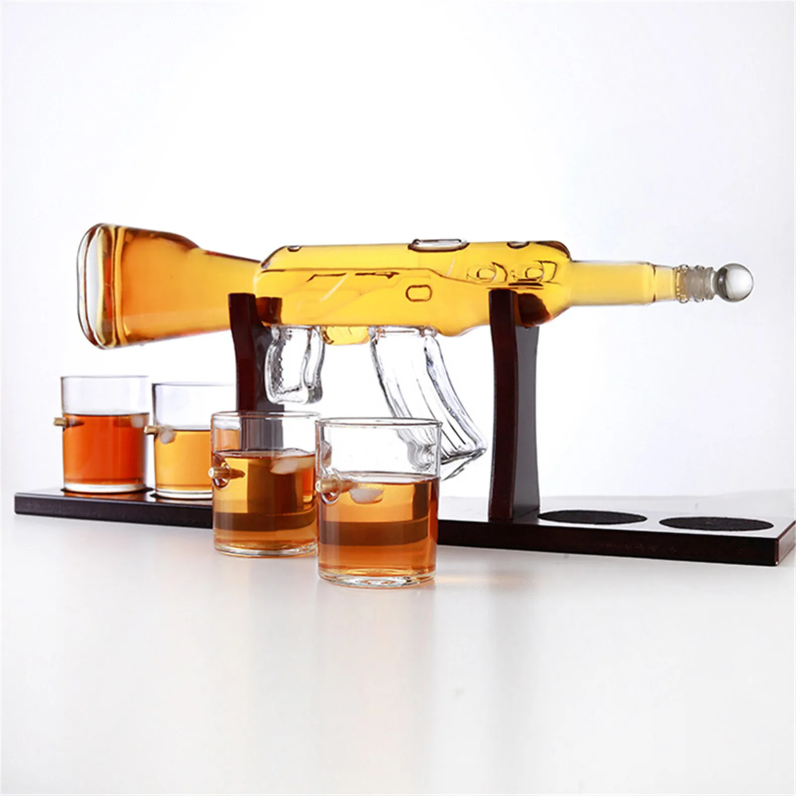 

AK47 Gun Decanter Pistol Shape Wine Bottle Drinks Set Four Shots Glasses And One Shot With Whiskey Gun Decanter Drinks Set