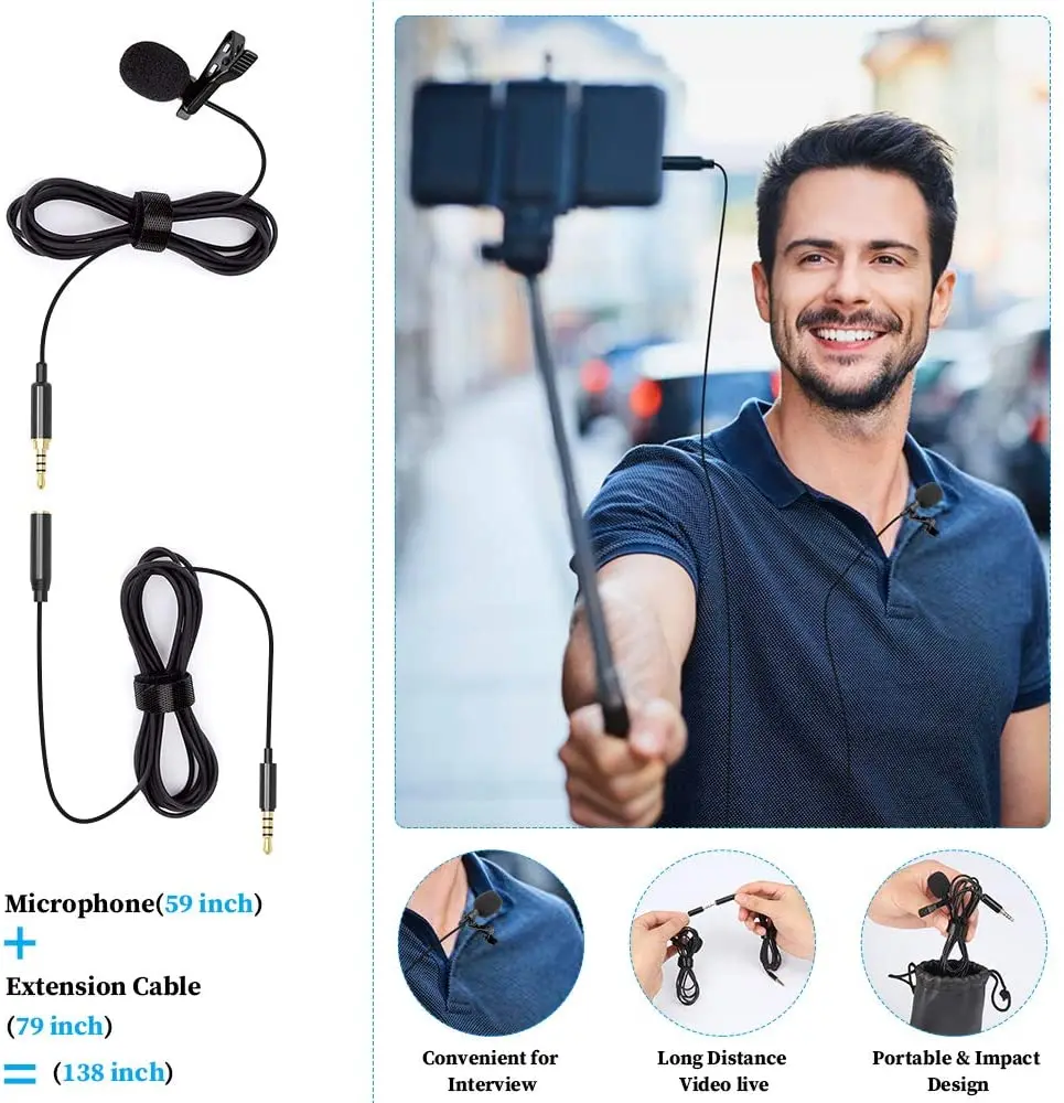 Петличный микрофон onbian всенаправленный для телефона iPhone Android камеры компьютера