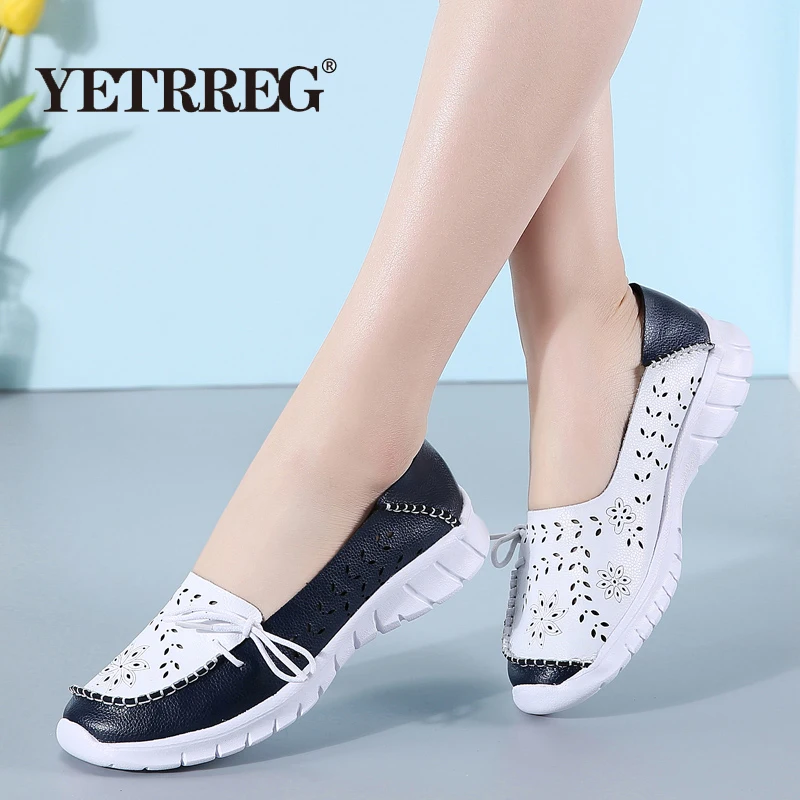 Новинка Летняя женская обувь высокого качества мокасины из натуральной кожи с
