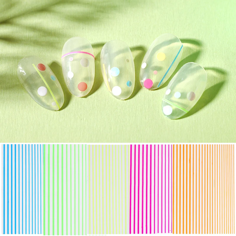 3D Fluorescent Nail Stickers Stripe Line Art Colorful Sticker Decals Tips Beauty Decorations | Красота и здоровье