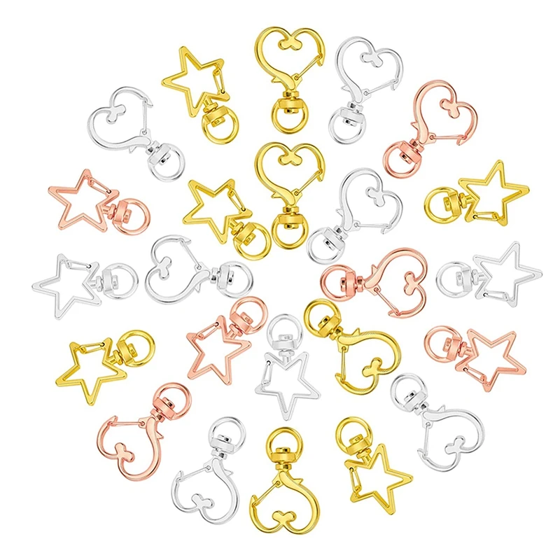 

60 Pcs Metal Claw Swivel Lobster Clasp, Including 30 Pcs Star Shape Swivel Snaps and 30 Pcs Heart Shaped Swivel Clips