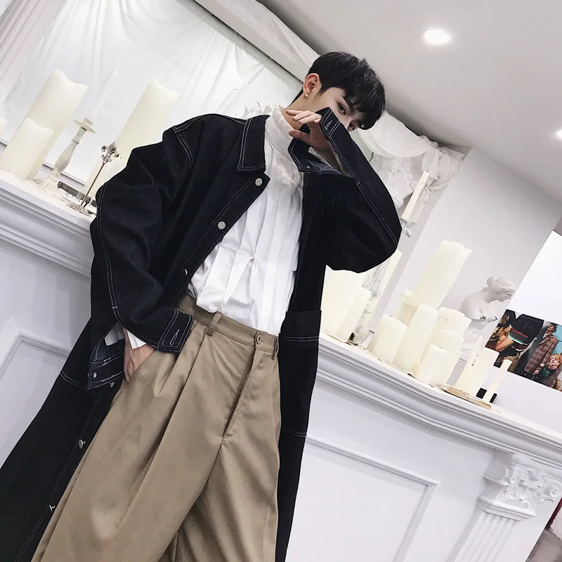 Джинсовая куртка мужская свободного покроя однобортная Длинная ветровка с