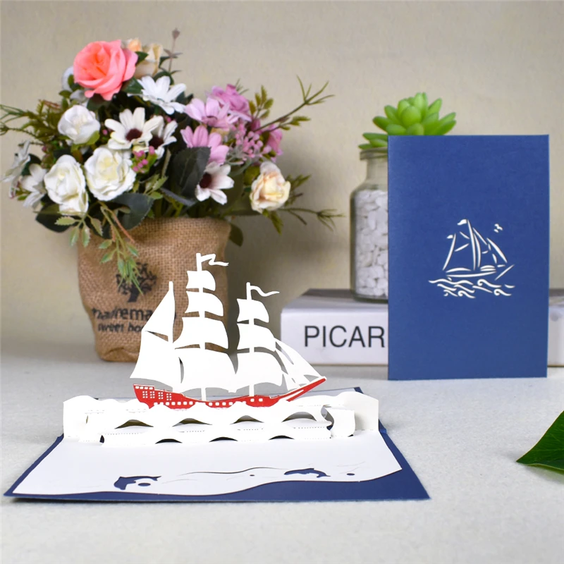 Выдвижные открытки в виде парусника 10 упаковок наклейки конверты на день