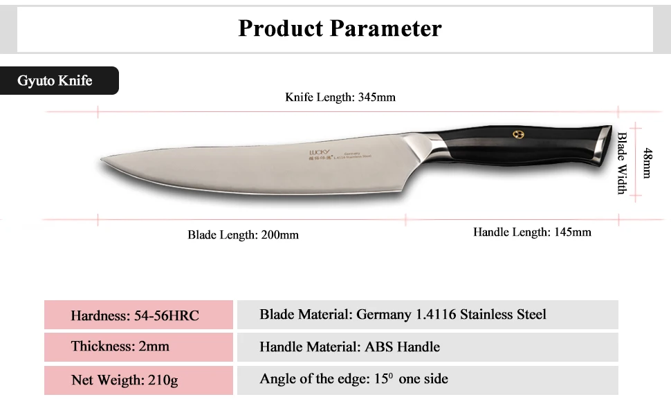 Нож шеф-повара Gyuto, кухонный, Германия 1,4116, нержавеющая сталь, 8 дюймов, Кливер, филе рыбы, нож для мяса, слайсер, инструмент для измельчения, инструмент для приготовления пищи 34