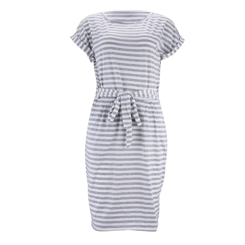 Женское повседневное Полосатое платье-рубашка с коротким рукавом, красное серое платье-футболка, уличная одежда, летнее платье - Цвет: picture color