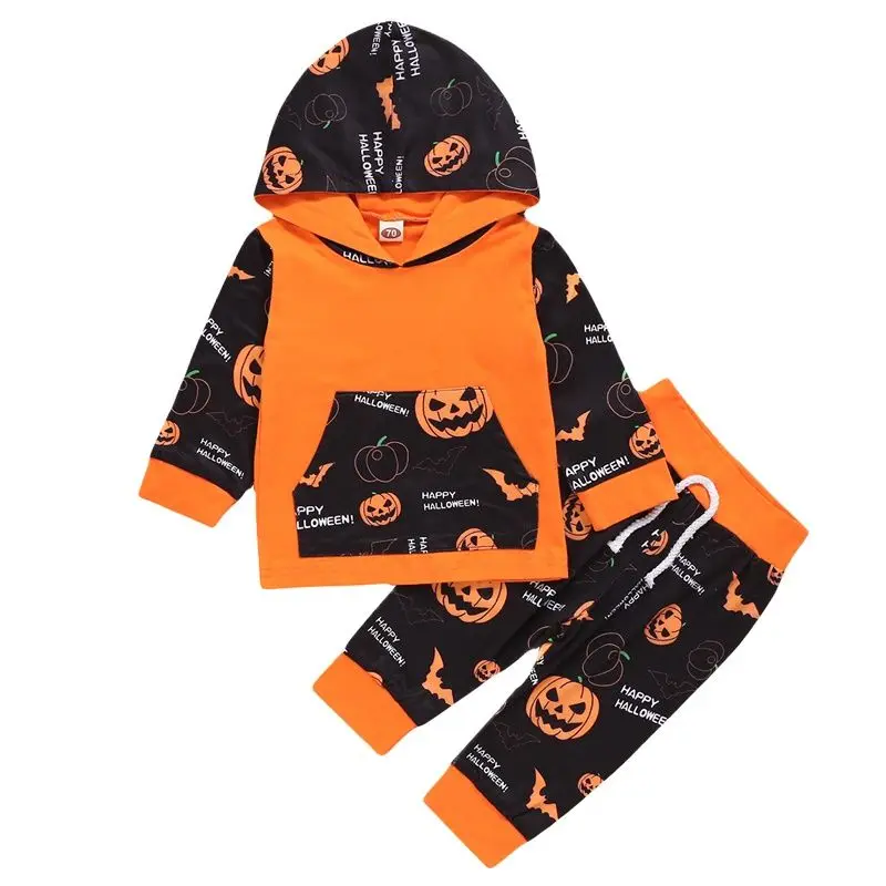 Kids Clothes Halloween Costume Boys Girls Set 2021 New Europe and America Cartoon Hoodie Pullover Long Pants Baby Suits Clothing