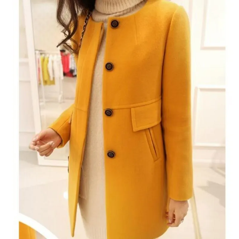 

New Arrival Spring Womens Woolen Trench Female Long Sleeved Long Coat Jacket Slim Fit Fashion Wool Blend Outwear Size S-3xl