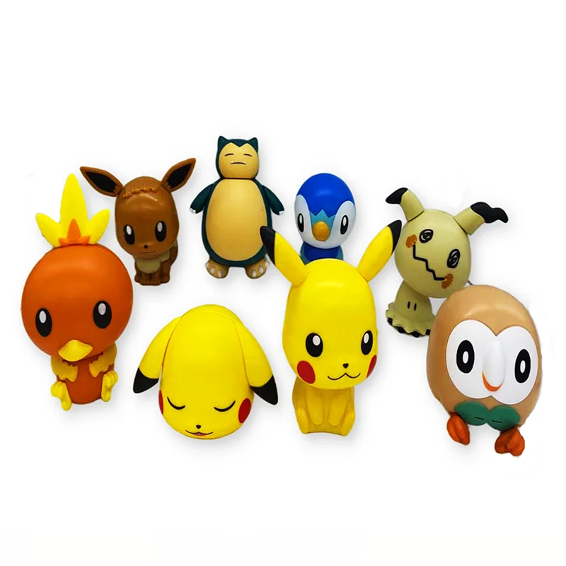 

A set of 8 Pokemon little people ornament toys Pikachu big head doll Lovely detachable doll with sleep shape Random one blindbag