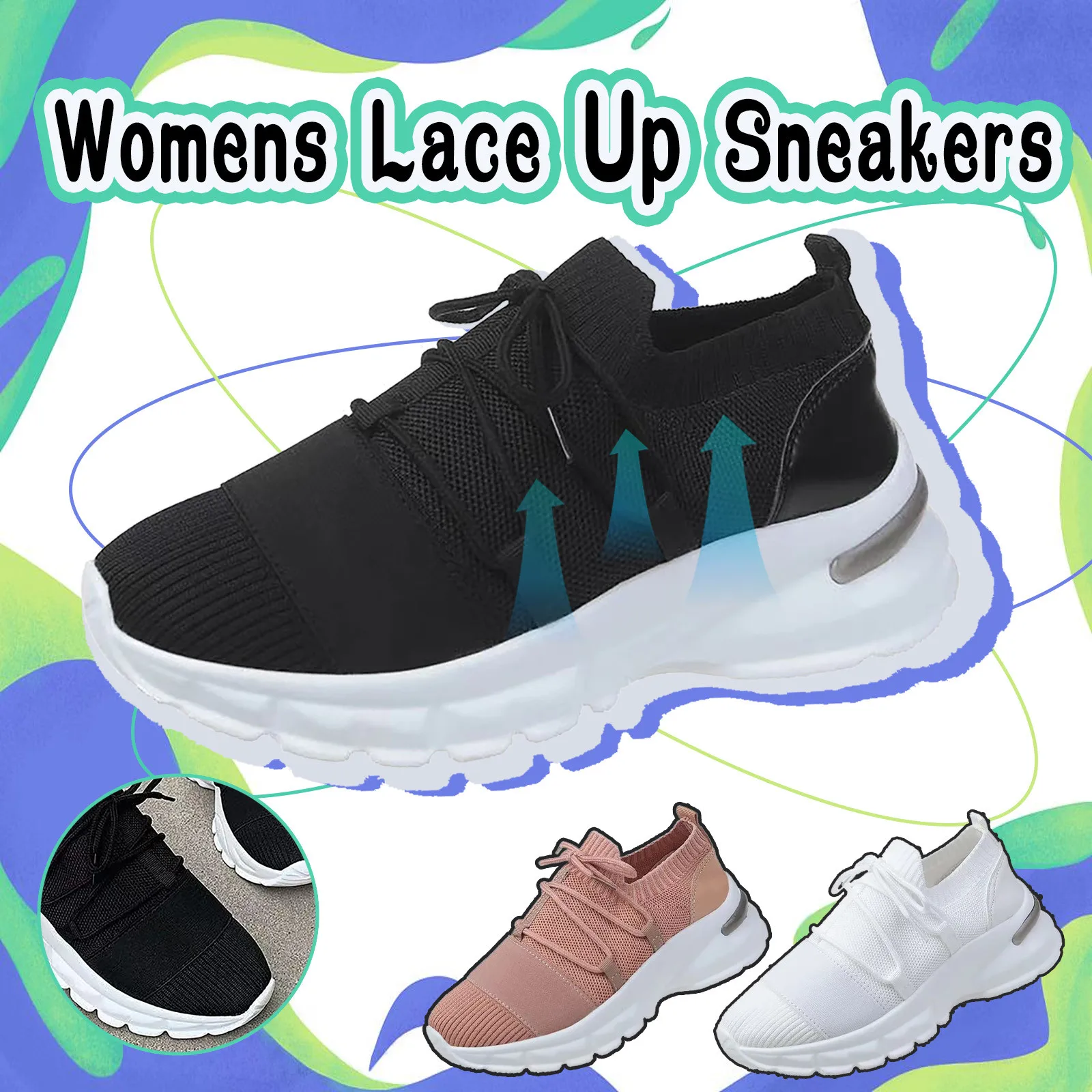 

Женские вязаные кроссовки, Женские Повседневные Удобные сетчатые кроссовки на танкетке, Модные дышащие женские кроссовки для бега, со шнур...