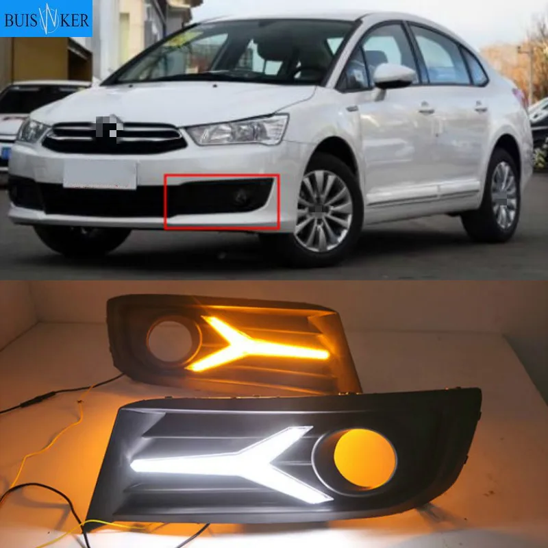 

For Citroen C-Quatre 2012-2018 with Dynamic moving yellow turn signal LED DRL daytime running light+Front fog light