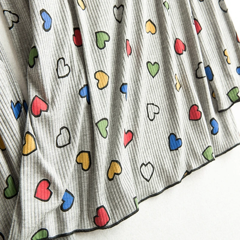 

2020 New Large Size Color Love Long-Sleeved Pajamas Women Thin Section Autumn Korean Sweet Home Service Women Sleepwear