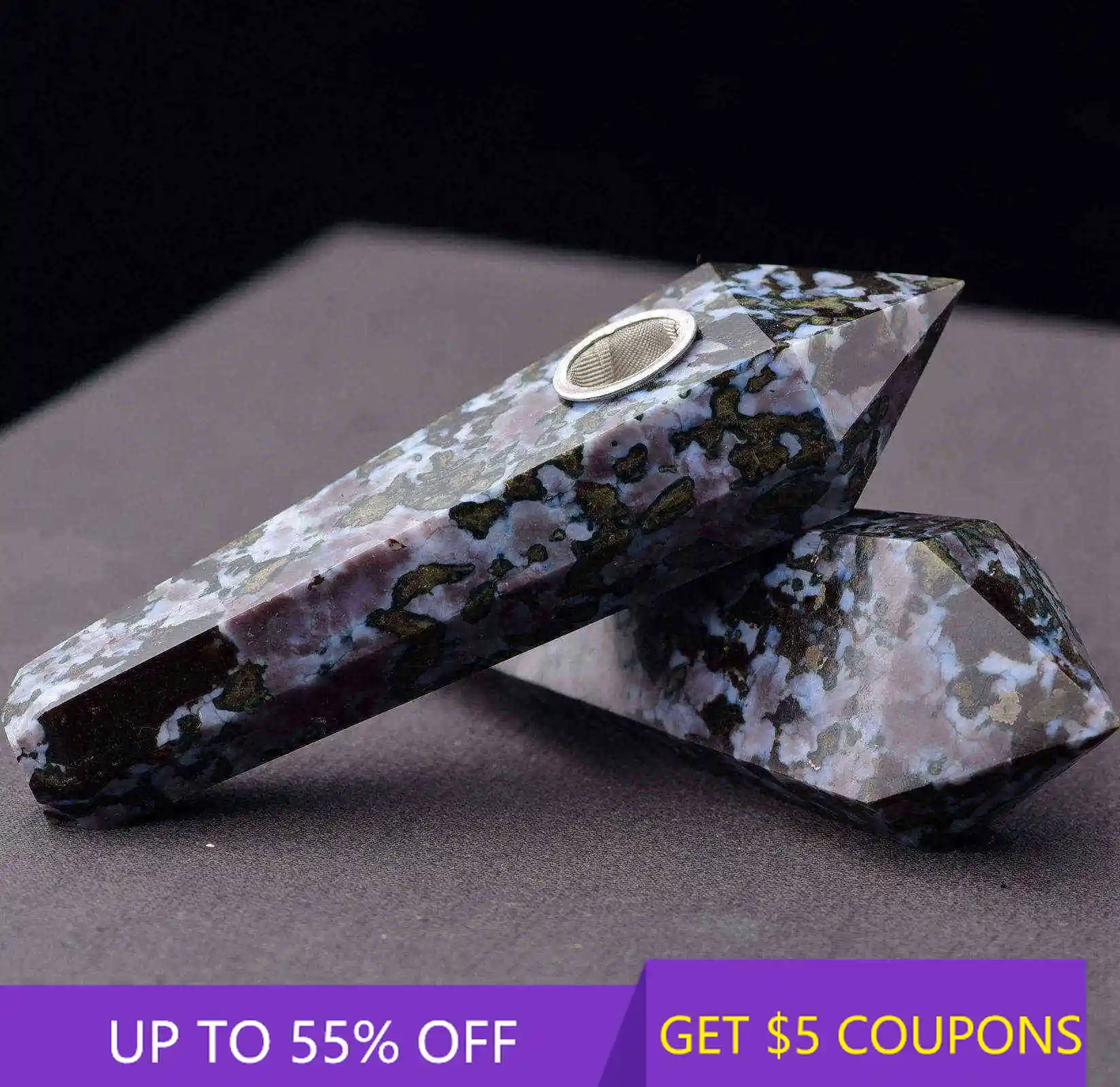 

Natural Gabbro Alabaster Quartz Smoking Pipe W/ Carb Hole Healing Crystal Point Wand Obelisk Rock Stone Pipes Home Decor Gift