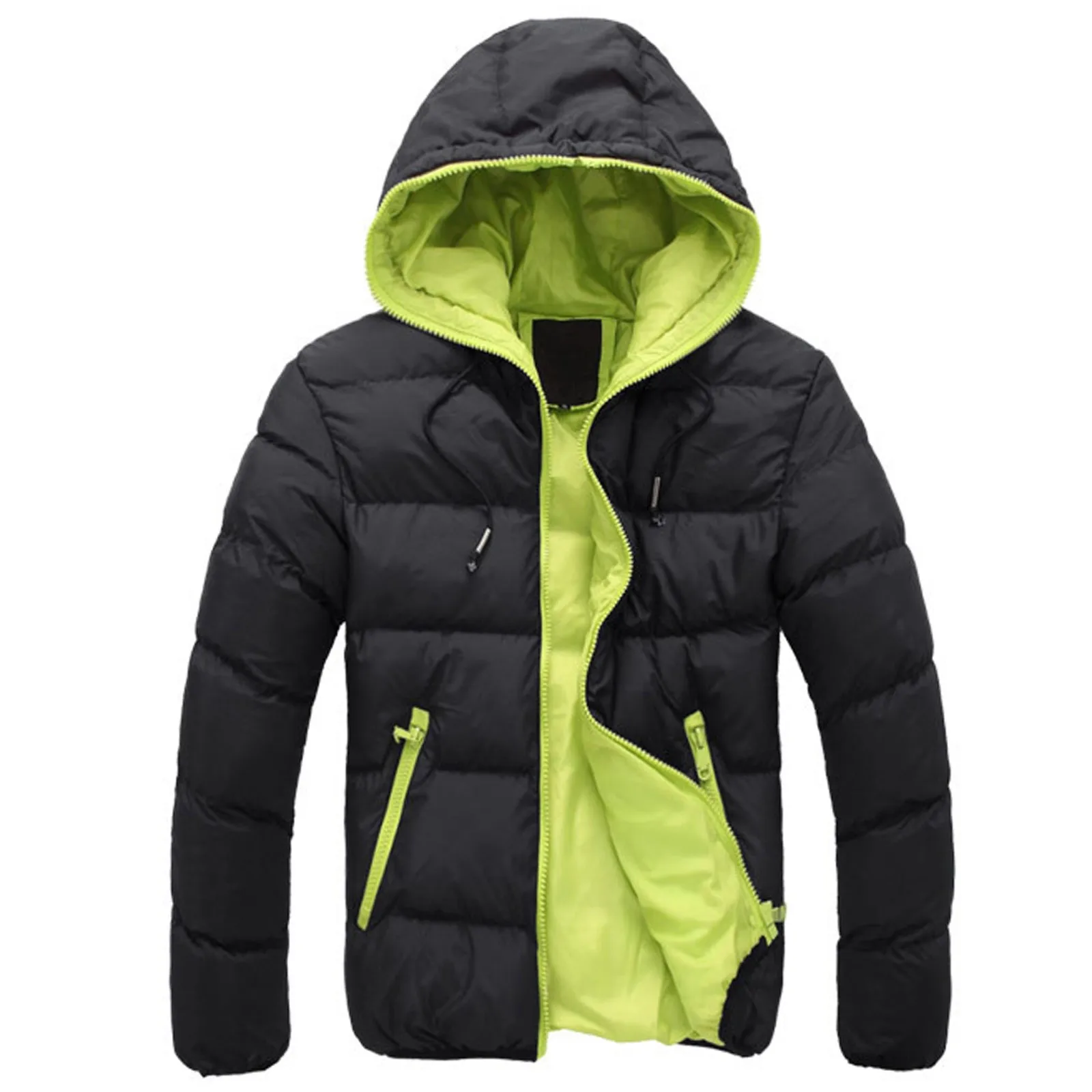 

Men Winter Casual Jackets Color Collision Zipper Warm Hoodie Windproof Cotton-padded Jacket Windbreaker Parkas Outerwear Coat