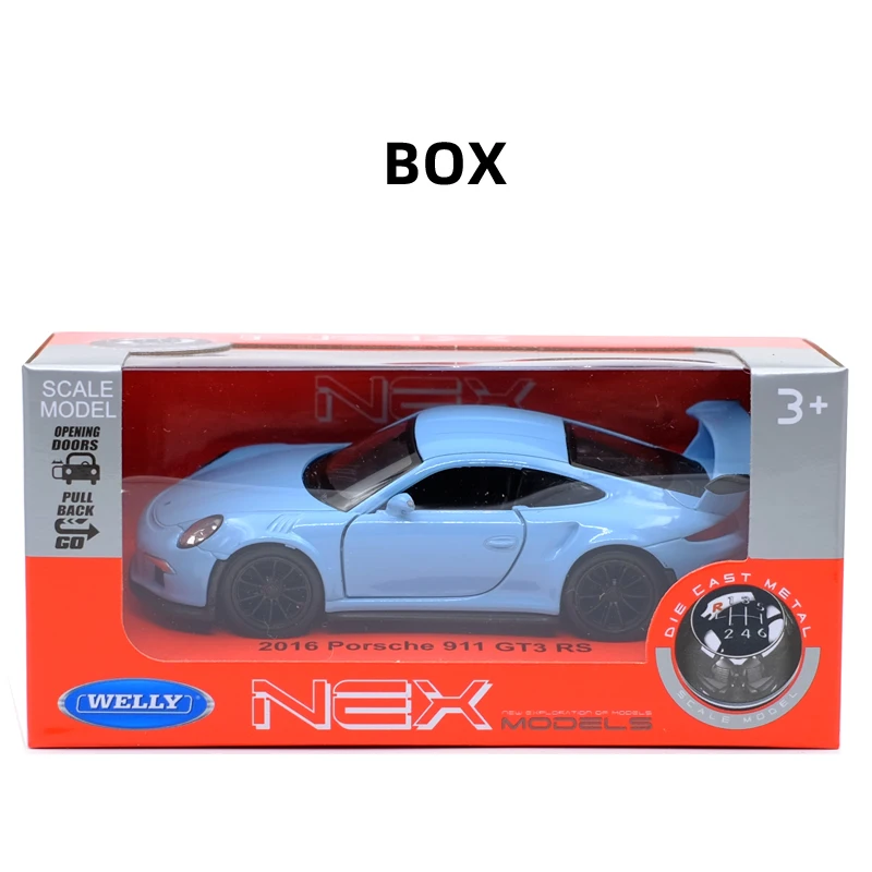Blue (box) WELLY 1:36 911 GT3 RS Super sports car Alloy Diecast Car Model Toy With Pull Back For Children Gifts Toy Collection - Цвет: Blue (box)
