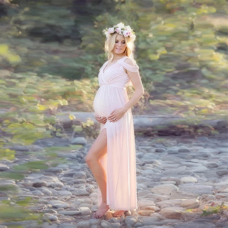 

2021 new sexy maternity clothes photography props maternity clothes photo sexy deep V-neck short sleeve tight trailing dress