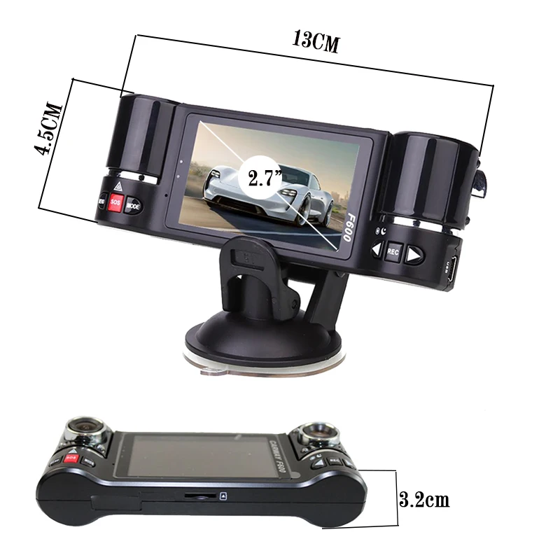 Carway F600 Автомобильный видеорегистратор 2," TFT lcd HD 1080P Двойная камера с поворотным объективом для вождения автомобиля Цифровая видеокамера ночного видения