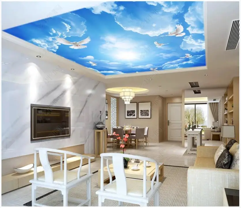 Пользовательские фото обои для стен 3 d потолок Зенит фрески голубое небо белое