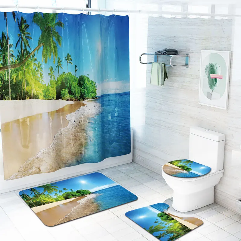 scenic printed bath mat and shower curtain set bathroom rug set toilet foot mat non slip shower mat bathroom floor mats free global shipping